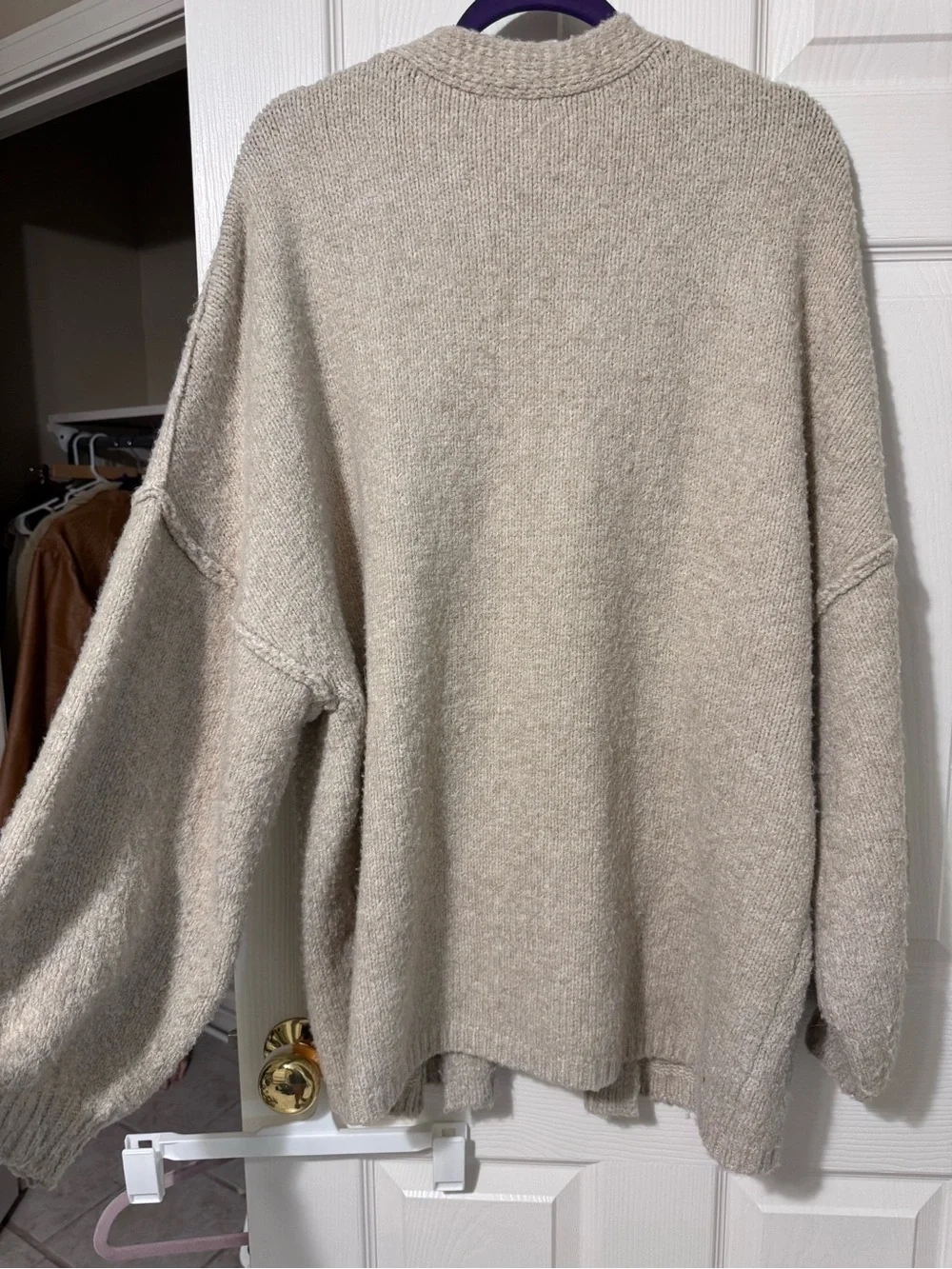 Open-Front Oversized Women's Cardigan in Light Taupe